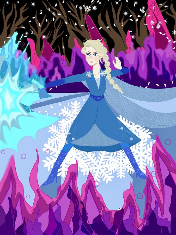 Elsa fending off evil in unknown territory.